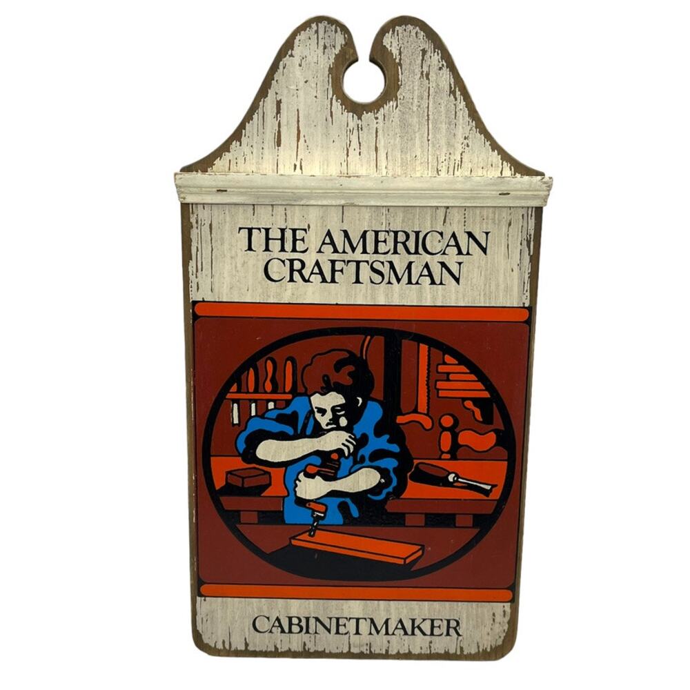 JL Steel Cabinetmaker Wooden Plaque Vintage Americana Craftsman Sign Retro Art